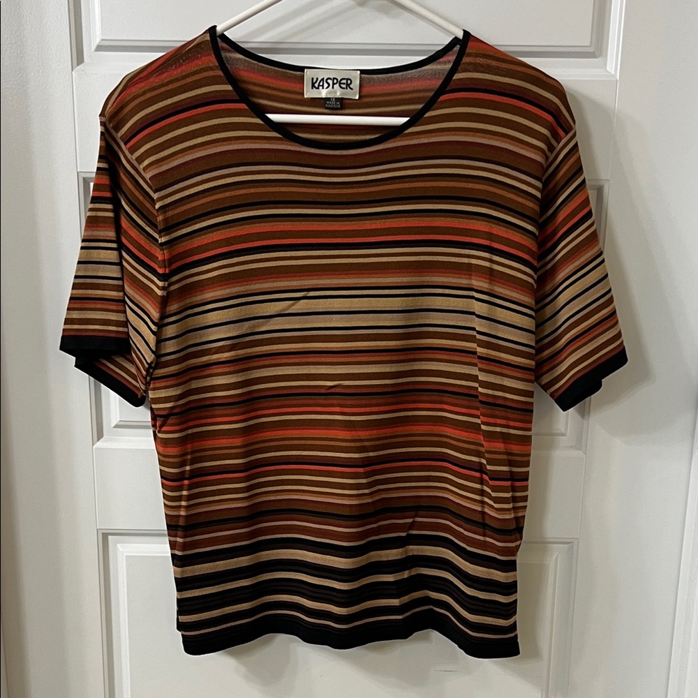 Kasper Women's Multicolor Striped Short Sleeve Top